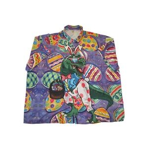 HARDADDY 6XLB Easter T Rex Bunny Shirt Big Tall Dinosaur Egg Button Up